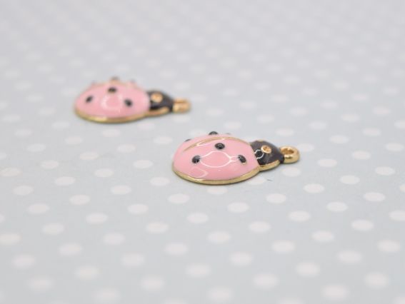 Кольорова підвіска, шарм жук Сонечко рожеве, з емалевим покриттям, 1 шт