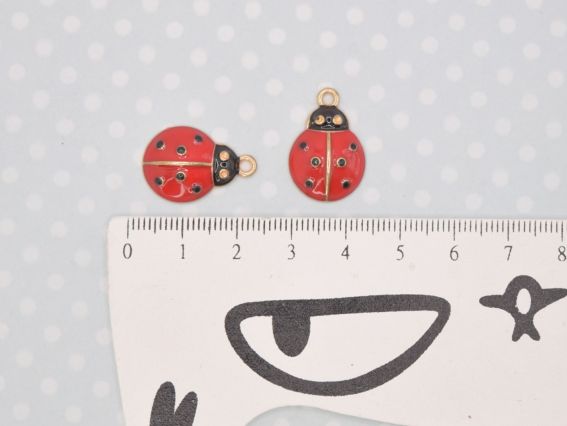 Кольорова підвіска, шарм жук Сонечко червоне, з емалевим покриттям, 1 шт