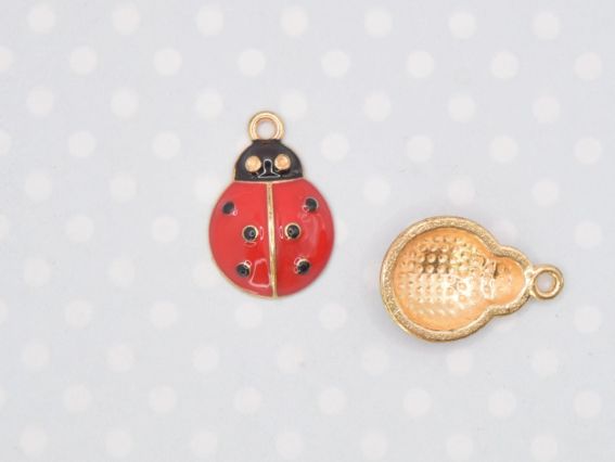 Подвеска цветная Божья коровка большая красная , эмаль
