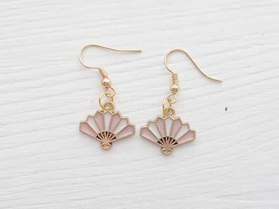 Кольорова підвіска, шарм Віяло, біло-рожеве, з емалевим покриттям, 1 шт