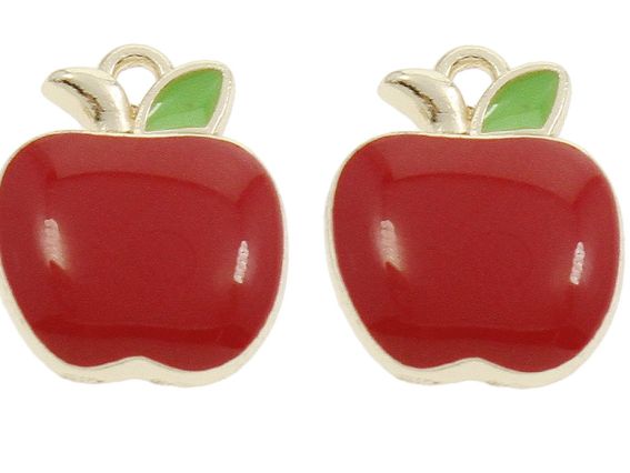 Цветная подвеска, шарм Яблоко красное с эмалевым покрытием