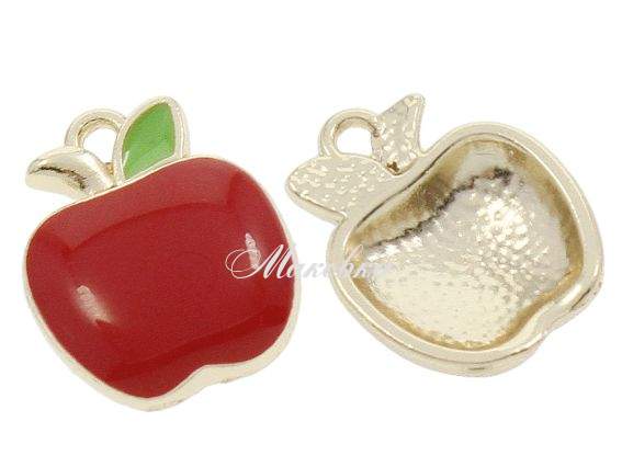 Подвеска цветная Яблоко красное, эмаль, №1, белый