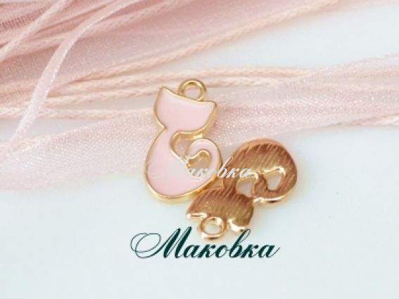 Подвеска мини-Котик, эмаль, 9х15 мм, золото с розовым Подвеска мини-Котик, эмаль, 9х15 мм, золото с розовым