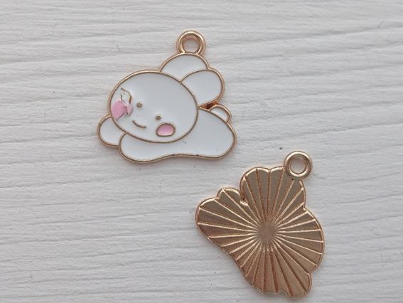 Кольорова підвіска, шарм Кролик №2 стрибаючій, білий, з емалевим покриттям, 1 шт