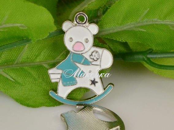 Подвеска Мишка на лошадке-качалке, 23х31,5 мм, эмаль