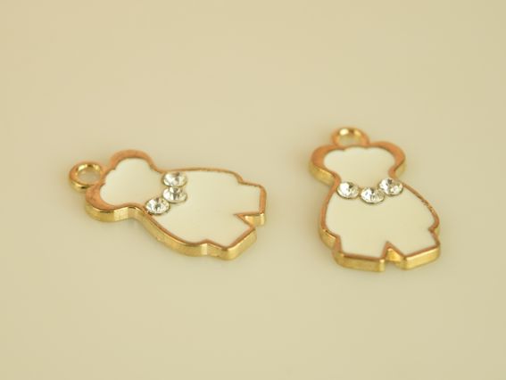 Цветная подвеска, шарм Мишка белый, 1 шт с эмалевым покрытием и стразами