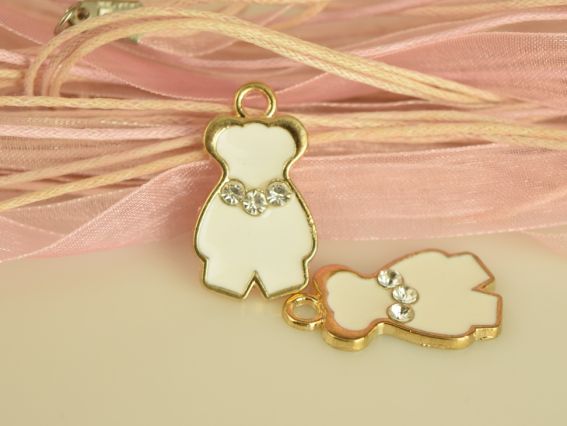 Цветная подвеска, шарм Мишка белый, 1 шт с эмалевым покрытием и стразами