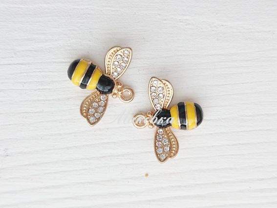 Подвеска Пчела со стразами, эмаль 1 шт
