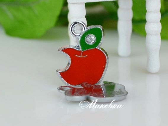 Подвеска Яблочко красное со стразой, 16х21 мм, эмаль Подвеска Яблочко красное со стразой, 16х21 мм, эмаль