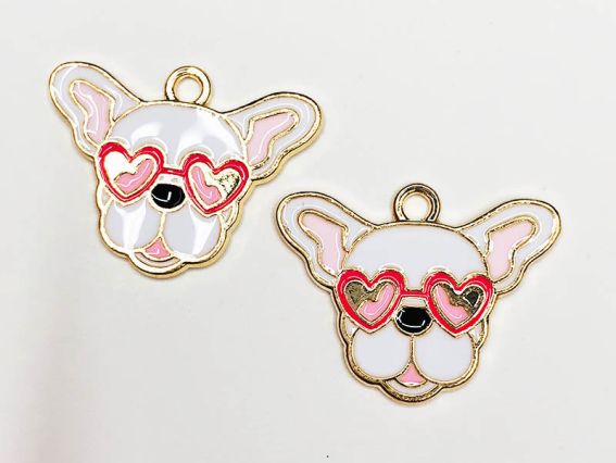 Кольорова підвіска, шарм Французький бульдог в окулярах (голова), з емалевим покриттям, 1 шт