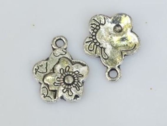 Бижутерная подвеска Цветок №7 двухсторонний, античное серебро, 1 шт