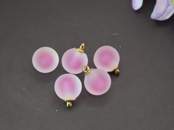 Кулон скляний Морозна кулька, напівпрозора Темно-рожева усередині , розмір 15 мм