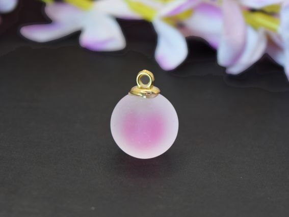 Кулон скляний Морозна кулька, напівпрозора Темно-рожева усередині , розмір 15 мм