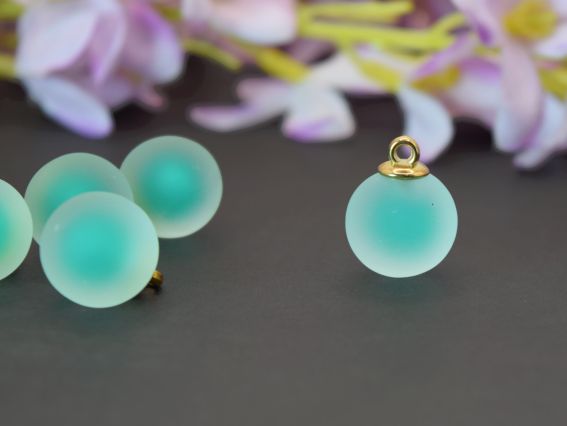 Кулон скляний Морозна кулька, напівпрозора Зелена усередині , розмір 15 мм