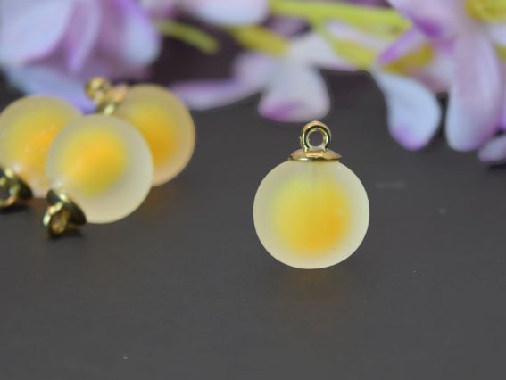 Кулон скляний Морозна кулька, напівпрозора Жовта  усередині , розмір 15 мм