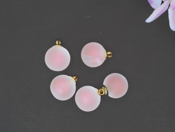 Кулон скляний Морозна кулька, напівпрозора Світло-рожева усередині , розмір 15 мм