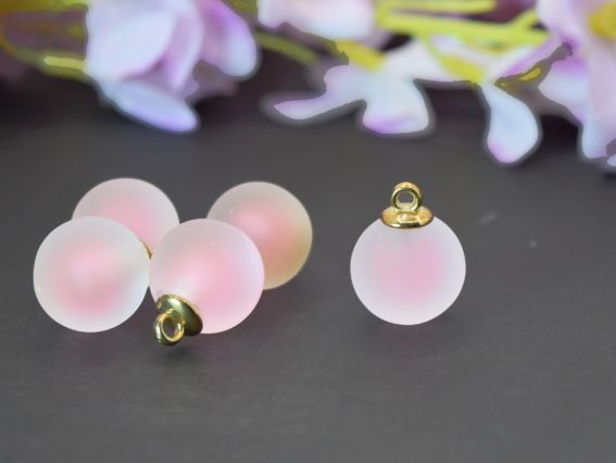 Кулон скляний Морозна кулька, напівпрозора Світло-рожева усередині , розмір 15 мм