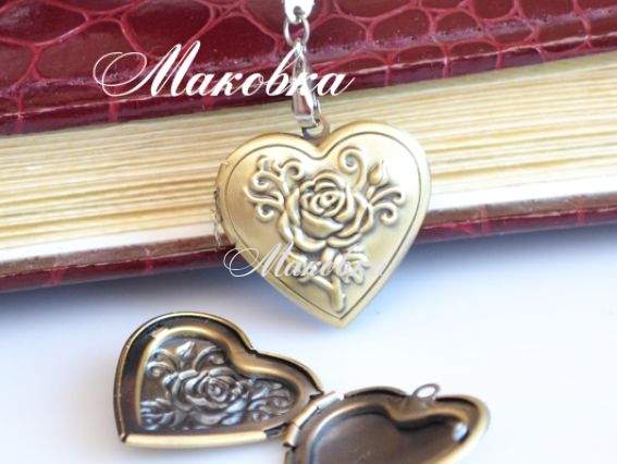 Медальон для фото №12 Сердечко с розой, 29х29 мм, античная бронза, 1 шт Медальон для фото №12 Сердечко с розой, 29х29 мм, античная бронза, 1 шт