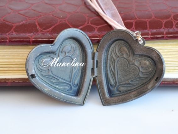 Кулон, медальон для фото №13 Сердце с сердечком, 40х43 мм, античная бронза, 1 шт