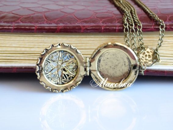 Кулон медальйон для фото з квіточками та ланцюжком, №14 круглий