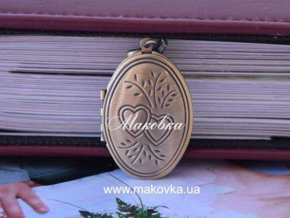 Медальон для фото №15 Овальный, Два сердца, античная бронза, 1 шт