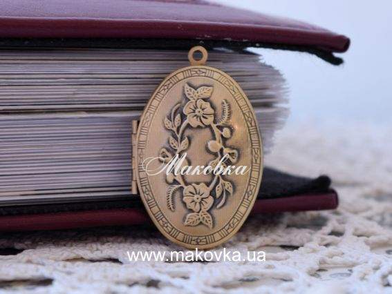 Медальон для фото №16 Овальный Цветы (без бейла), античная бронза, 1 шт Медальон для фото №16 Овальный Цветы (без бейла), античная бронза, 1 шт