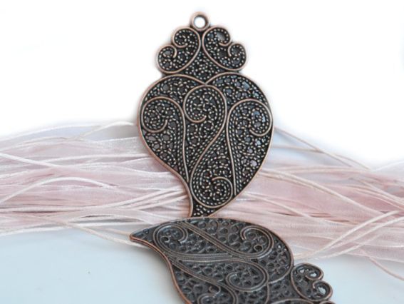 Подвеска Лист филигрань 74х48 мм, античная медь, 1 шт Подвеска Лист филигрань 74х48 мм, античная медь, 1 шт