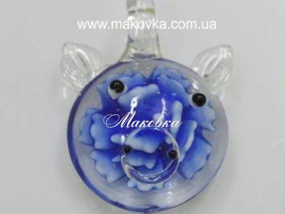 Подвеска Lampwork Свинка синяя