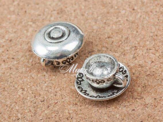 Підвіска Чашка на блюдце, античне срібло, 1 шт