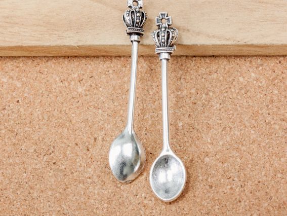 Подвеска, шарм Ложка царская большая, длина 59 мм, античное серебро, 1 шт