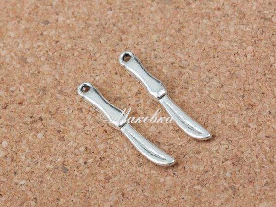Подвеска Нож 25 мм, античное серебро, 1 шт
