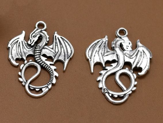Бижутерная підвіска Дракон №04 з крилами, 35x28 мм, колір античне срібло, 1 шт