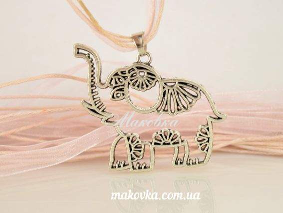 Кулон Слон филигрань, 47x43x2мм, сплав, 1 шт Кулон Слон филигрань, 47x43x2мм, сплав, 1 шт