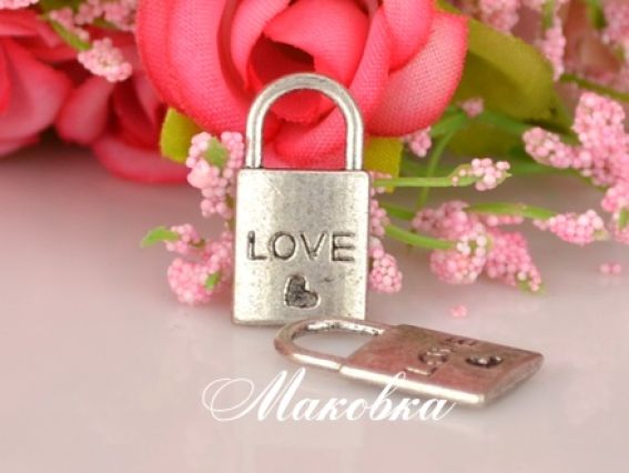 Подвеска Замок №7 с сердечком и надписью LOVE, античное серебро, 50 шт Подвеска Замок №7 с сердечком и надписью LOVE, античное серебро, 50 шт