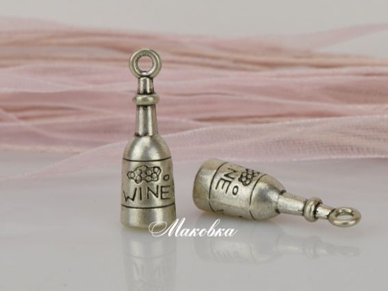 Подвеска Бутылка вина, 26 мм, античное серебро, 1 шт Подвеска Бутылка вина, 26 мм, античное серебро, 1 шт