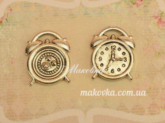 Подвеска Часы Будильник 18х14 мм, античное серебро, 1 шт