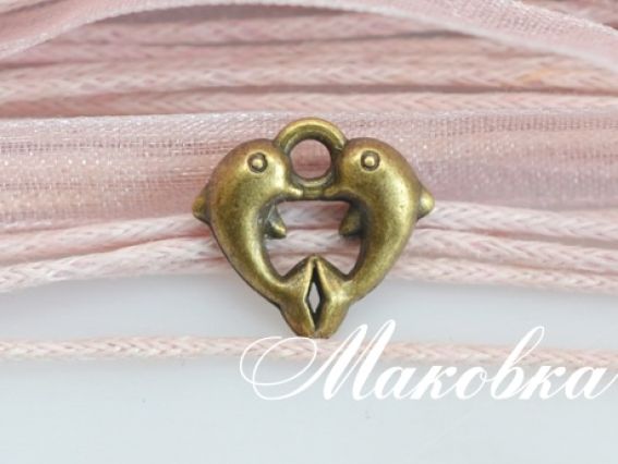 Подвеска Дельфины-сердечко, 11х12 мм, античная бронза, 1 шт Подвеска Дельфины-сердечко, 11х12 мм, античная бронза, 1 шт