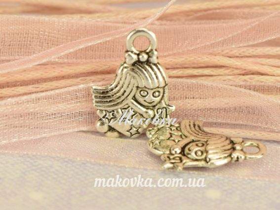 Подвеска Зодиак ДЕВА в звездочках, 11,5х16мм античное серебро