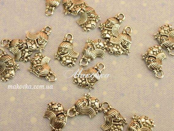 Бижутерная металлическая подвеска Зодиак ДЕВА в звездочках, 11,5х16мм античное серебро