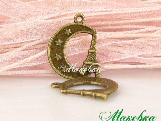 Подвеска Эйфелева башня и Месяц, 19x22.50 мм, античная бронза, 1 шт
