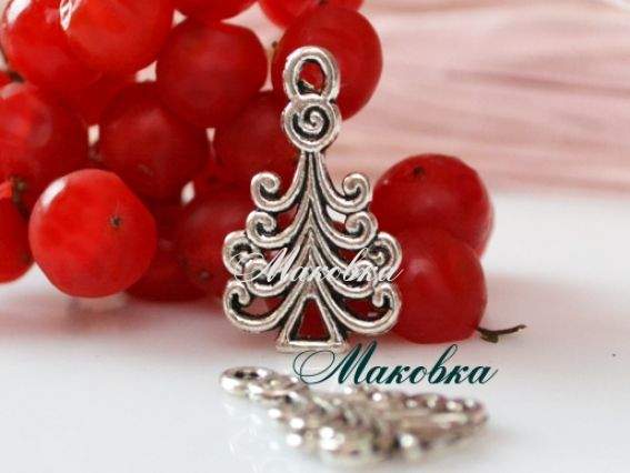Подвеска Ёлка №2, 23,5х13,5 мм, античное серебро, 1 шт