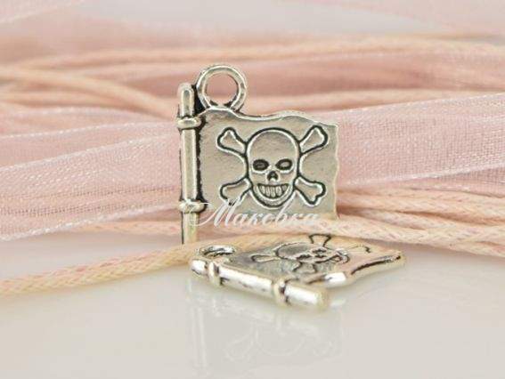Подвеска Флаг пиратский 14x16.20 мм античное серебро, 1 шт