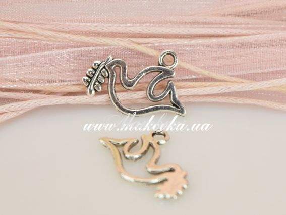 Подвеска Голубь с веточкой (контур), 19x13.50 мм, античное серебро