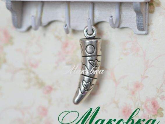 Подвеска Клык объемный 24,5х10 мм, античное серебро, 1 шт