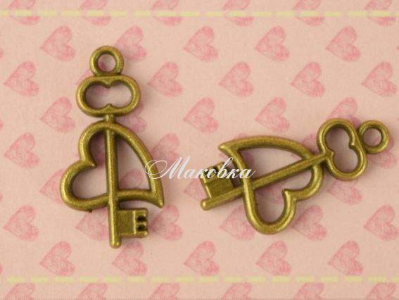 Подвеска Ключ №15 от сердца, античная бронза