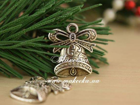 Подвеска Колокольчик с бантом 17х19 мм, античное серебро, 1 шт