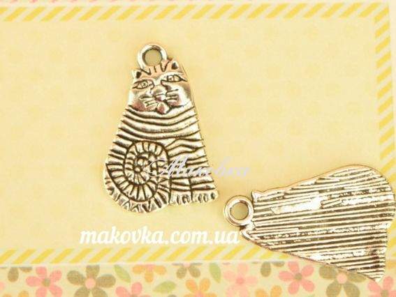 Подвеска Кот №9 полосатый, 12x20мм, античное серебро, 1 шт