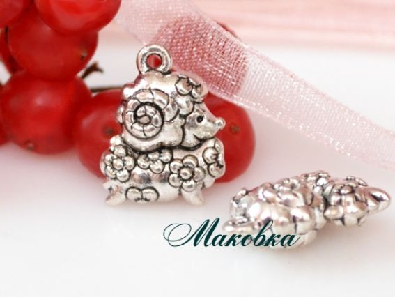 Подвеска Барашек в цветочек 12х16 мм, античное серебро, 1 шт Подвеска Барашек в цветочек 12х16 мм, античное серебро, 1 шт