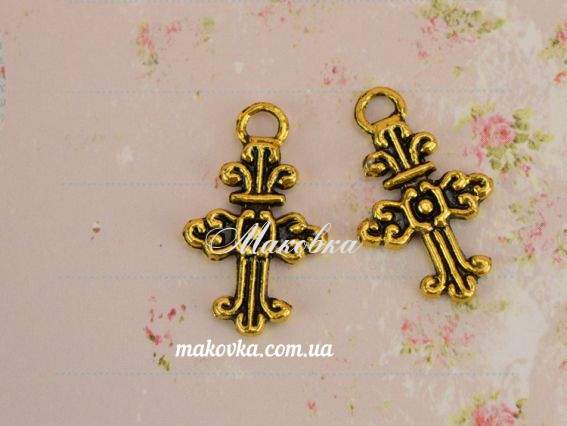 Подвеска Крест №06, античное золото, 1 шт