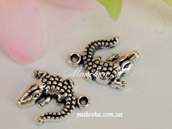 Подвеска Крокодил, античное серебро, 1 шт